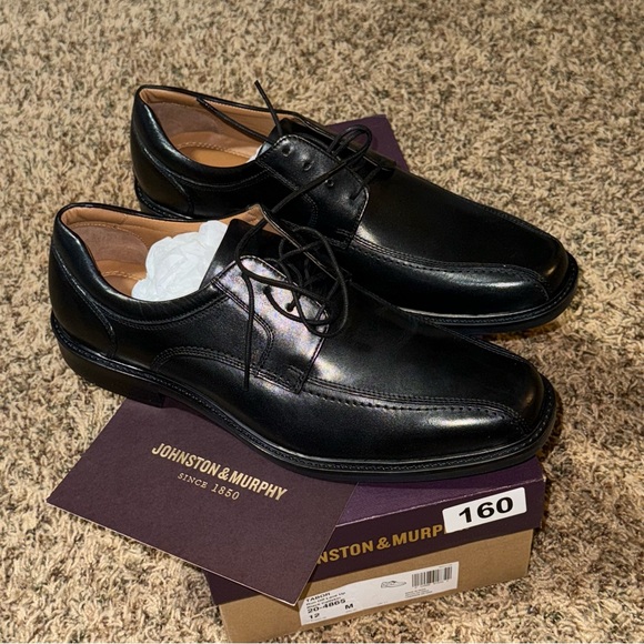 Johnston & Murphy Tabor Bike Toe Derby Dress Shoes Black Size 12 NIB Leather